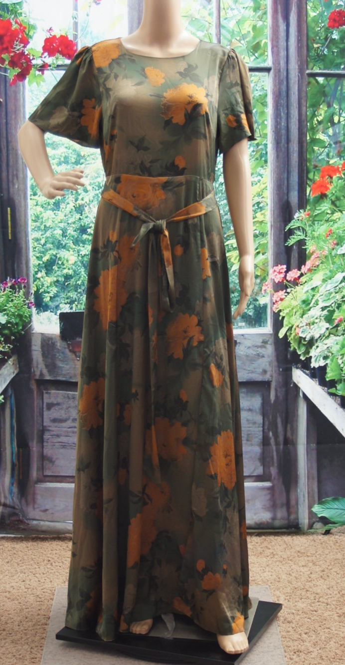 Baltic Born Green Floral Pattern Flutter Sleeve Maxi Dress size M